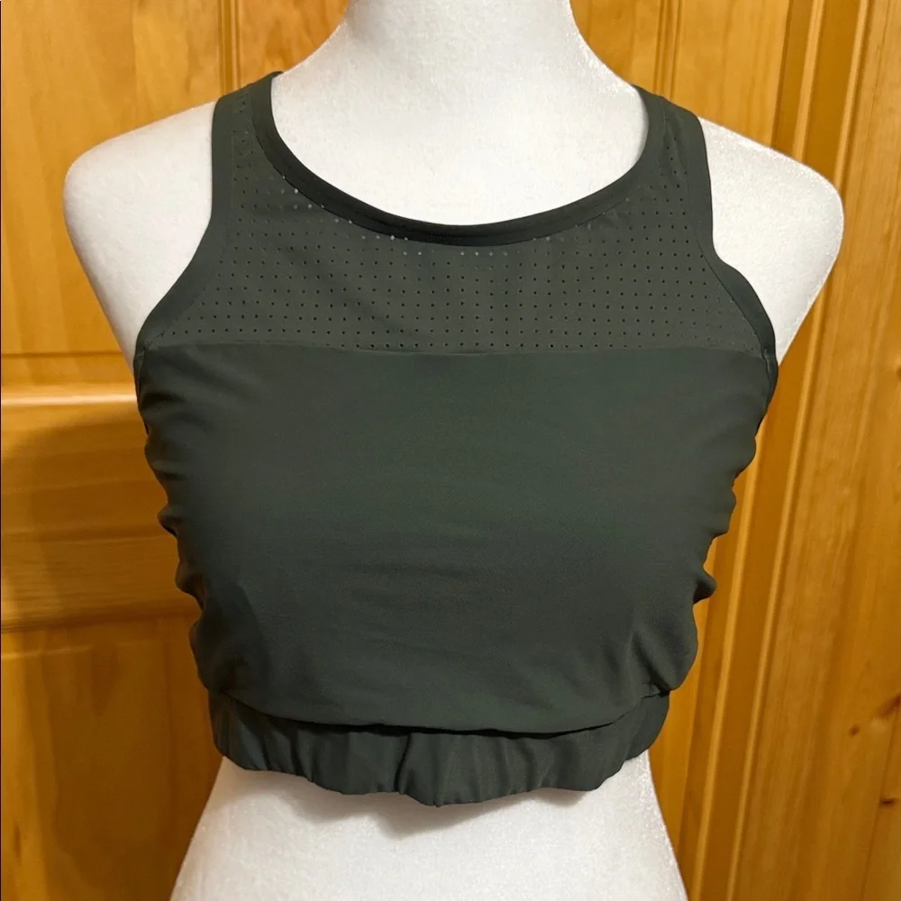 Athleta Bonaire Bikini Top Laser Cut Sports Bra Army Green Wire Free, Size Large
